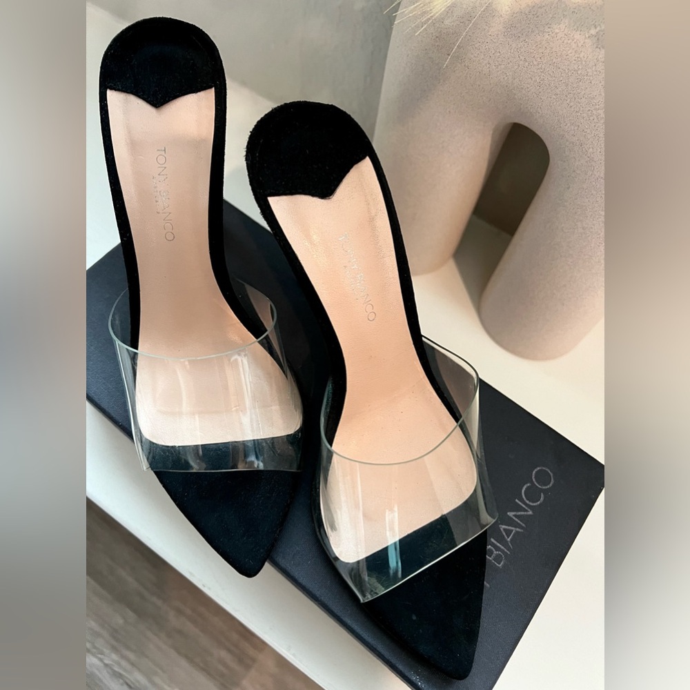 Tony Bianco Marley Mule in Black Suede & Clear Vynalite